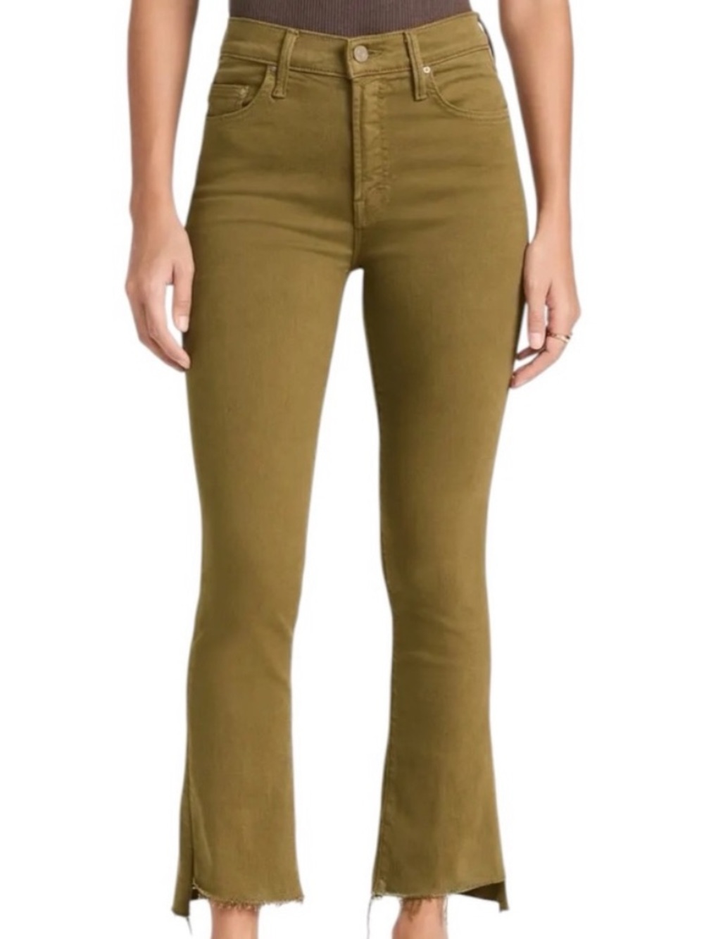 MOTHER The Insider Crop Step Fray Jeans Darkβ Olive Size 34 - Picture 9 of 9
